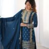 chinnon sequins embroidered top pant dupatta set for women