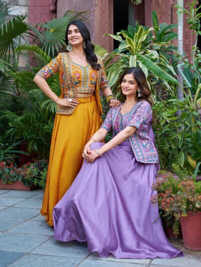 festival wear lehenga choli with embroidered koti