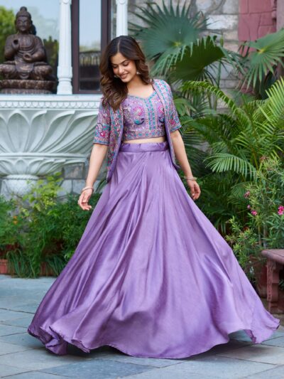 festival wear lehenga choli with embroidered koti