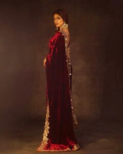 Modern vs. Traditional: The Complete Karwa Chauth Fashion Edit designer winter velvet saree with sequins & jari embroidery