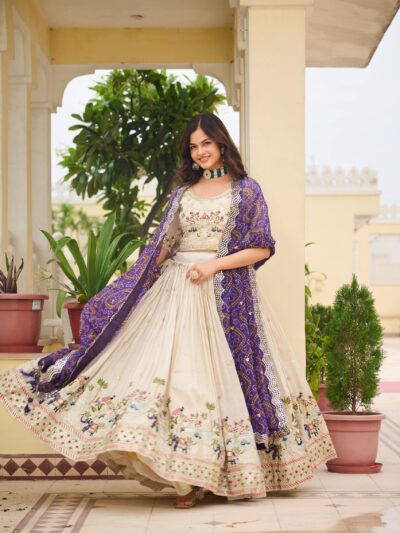 festival wear tissue silk lehenga choli with heavy embroidery