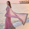 pink organza silk embroidered saree with lace border