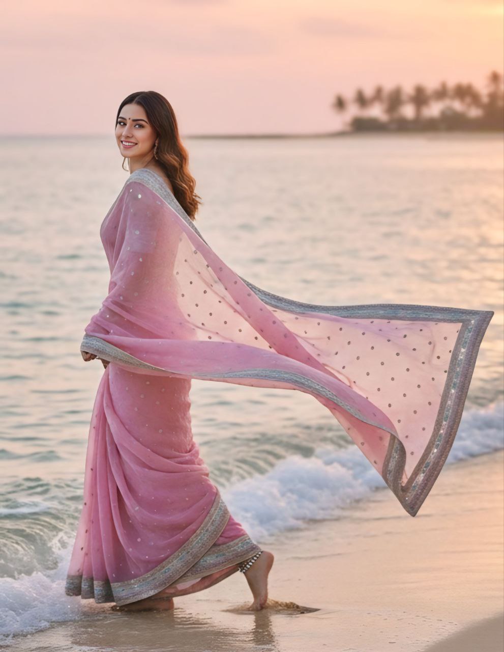 pink organza silk embroidered saree with lace border pink organza silk embroidered saree with lace border