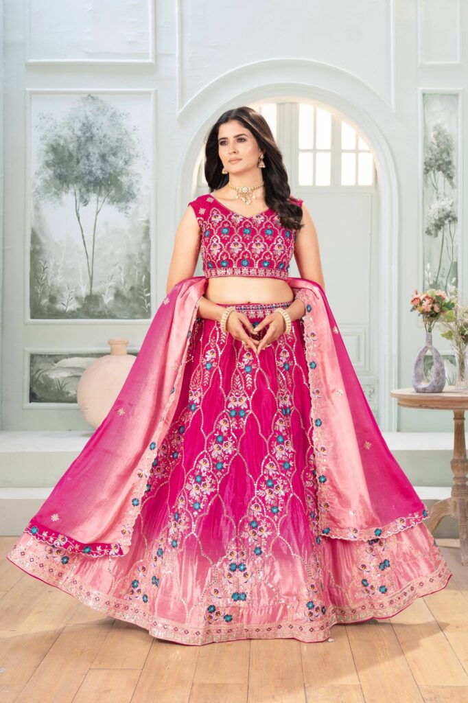designer pink embroidered lehenga choli with dupatta