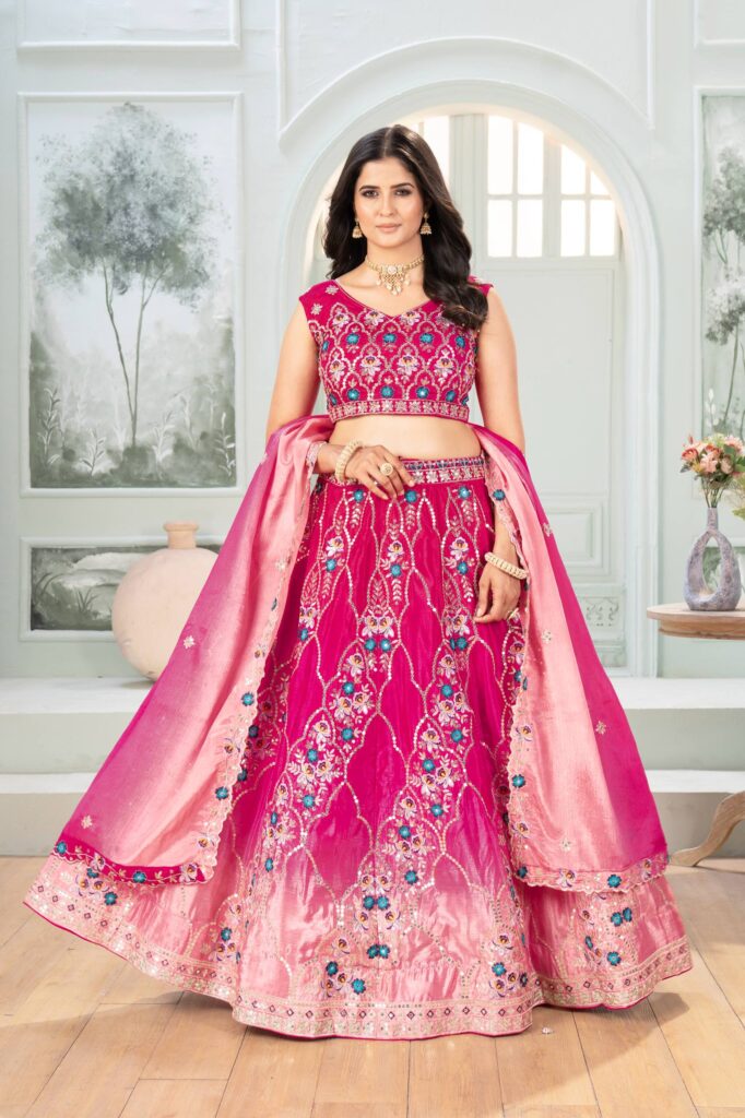 designer pink embroidered lehenga choli with dupatta