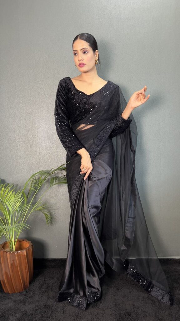 top trending ready to wear satin silk saree with heavy sequins lace border