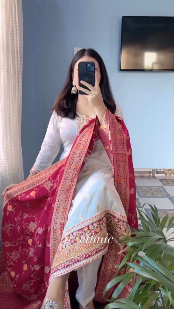 pure kanjivaram silk kurta pant dupatta set with zari dupatta