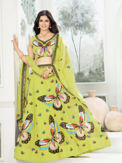 designer butterfly embroidered faux georgette lehenga choli with dupatta