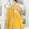 sunshine yellow star georgette embroidered lehenga choli with dupatta