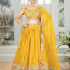 sunshine yellow star georgette embroidered lehenga choli with dupatta