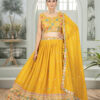 sunshine yellow star georgette embroidered lehenga choli with dupatta