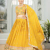 sunshine yellow star georgette embroidered lehenga choli with dupatta