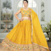 sunshine yellow star georgette embroidered lehenga choli with dupatta