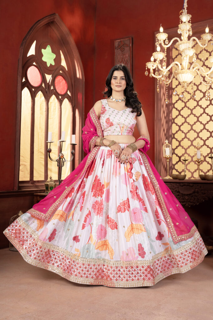 Outlet plus size 5xl designer lehenga choli in chinon silk with embroidery |